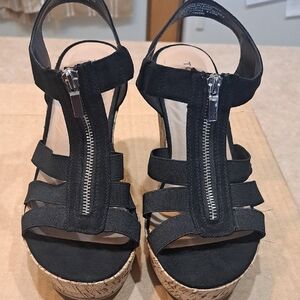 Torrid Black Zipper Wedge Sandals